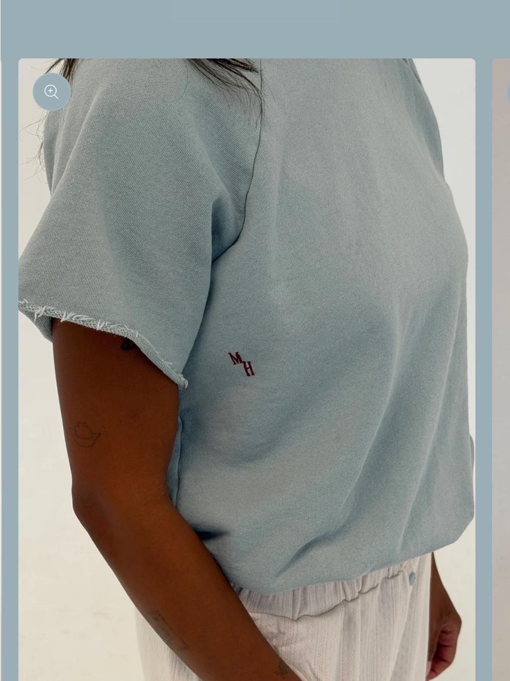 MERLOT HAUS-BRAND NEW NEVER WORN Merlot Haus Light Blue Short Sleeve Sweatshirt.